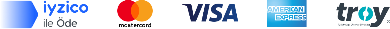 Güvenli ödeme: iyzico ile Öde, Mastercard, Visa, American Express, Troy